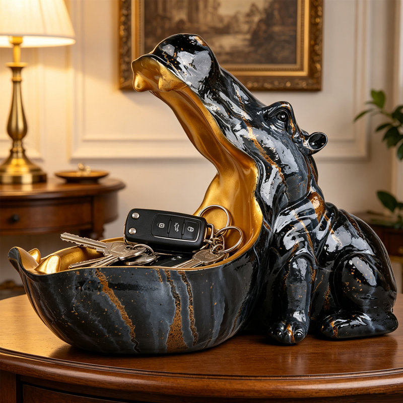 Statue d'animaux faite à la main Presutto Bonbonnière Vide-poches Décoration intérieure Sculpture, Black-blue-gold