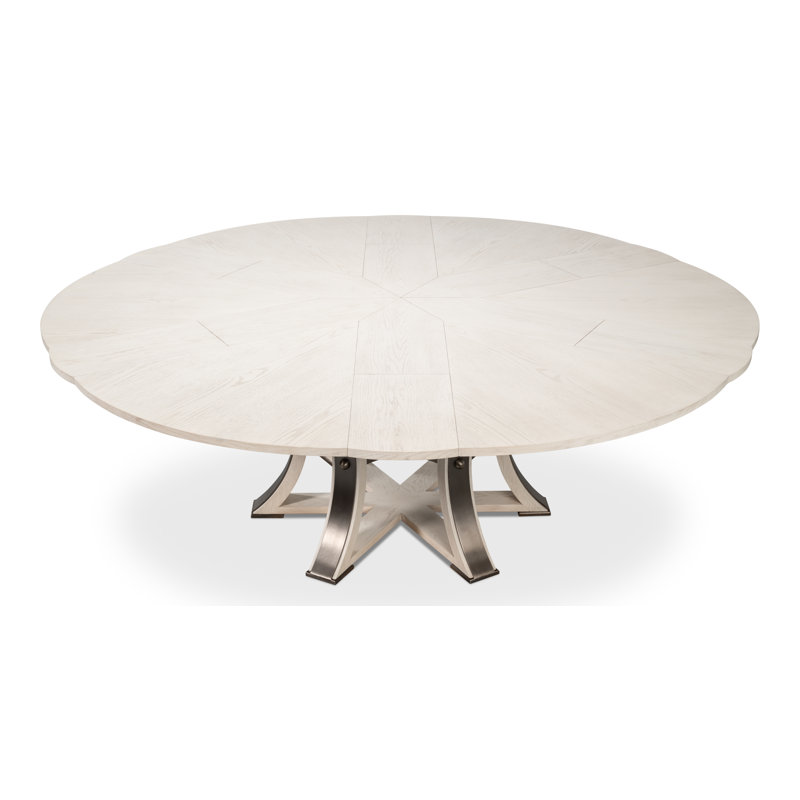 Tower Round Solid Oak Dining Table, Working White/Hammered