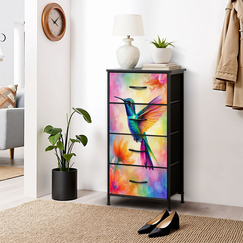 4 Drawer Dresser for Bedroom, Narrow Chest of Drawers, Wooden Top and Study Iron Frame 18"x37.5"-(WxH)