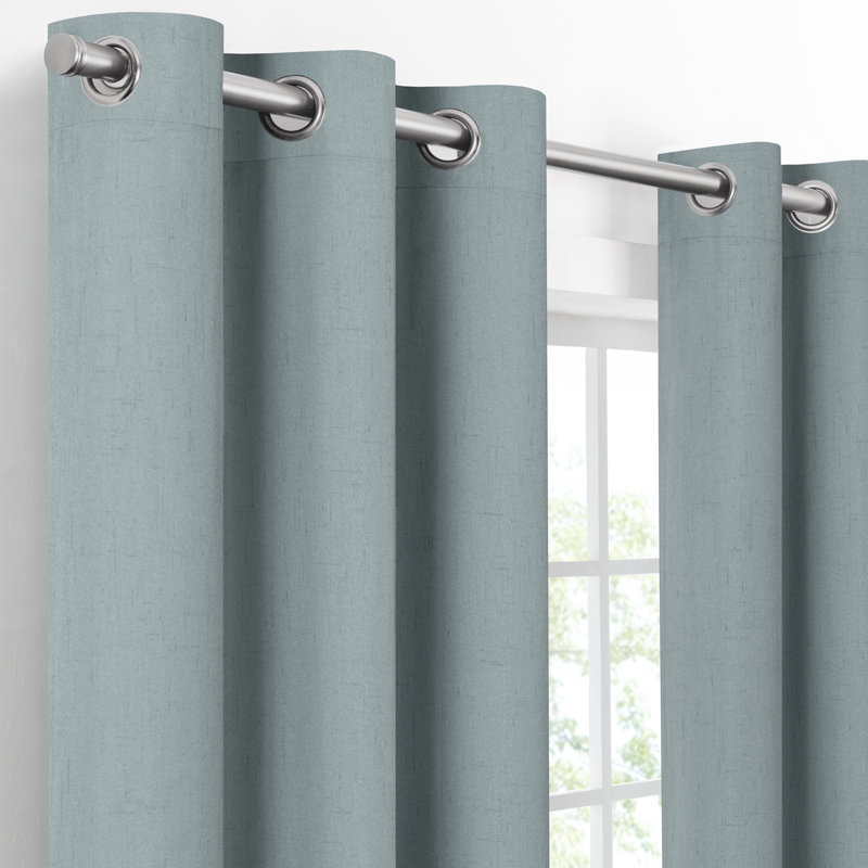 Eclipse Blackout Curtains, Pembroke Faux Linen Grommet Window Curtains, 84 in long x 42 in wide, Thermal Insulated and Noise Reducing Curtains for Living Room, Bedroom or Media Room, 2 Curtain Panels, Stormy Blue