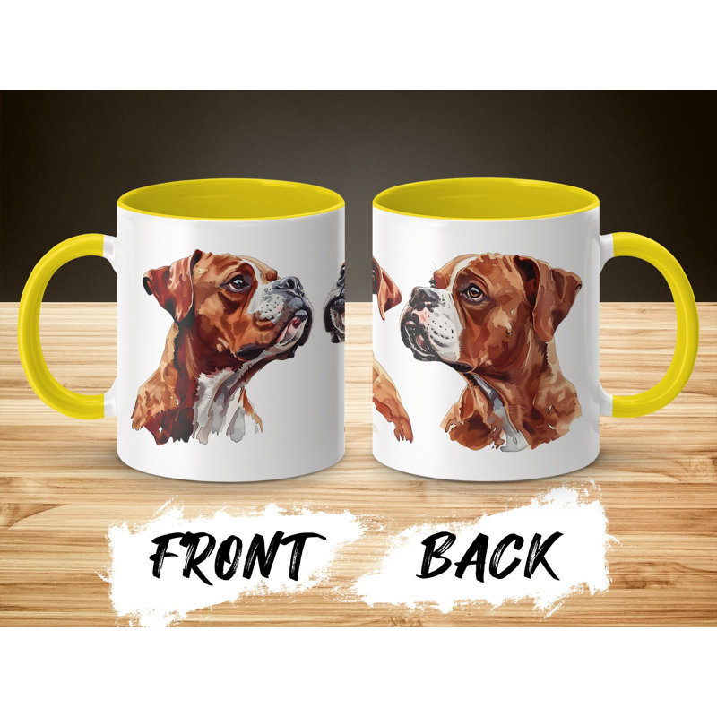 11oz Watercolour Boxer Dog Design Coffee Mug, Yellow, 3