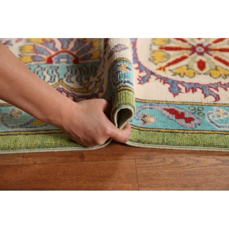Tapis unique en laine noué à la main 6 pi 9 po x 9 pi 10 po nouvel âge en vert / jaune / rouge