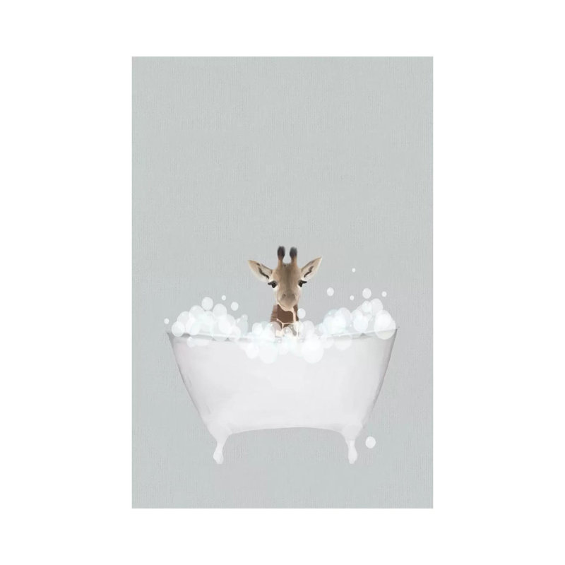 Giraffe Blue Bath by Leah Straatsma - Wrapped Canvas Painting, 101.6 cm H x 66.04 cm W x 3.175 cm D