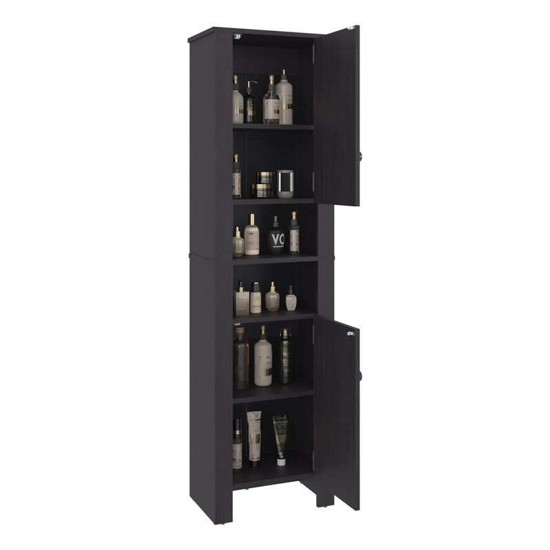Panneau de particules moderne et autoportant avec rangement pour salle de bain noir et deux portes supérieures