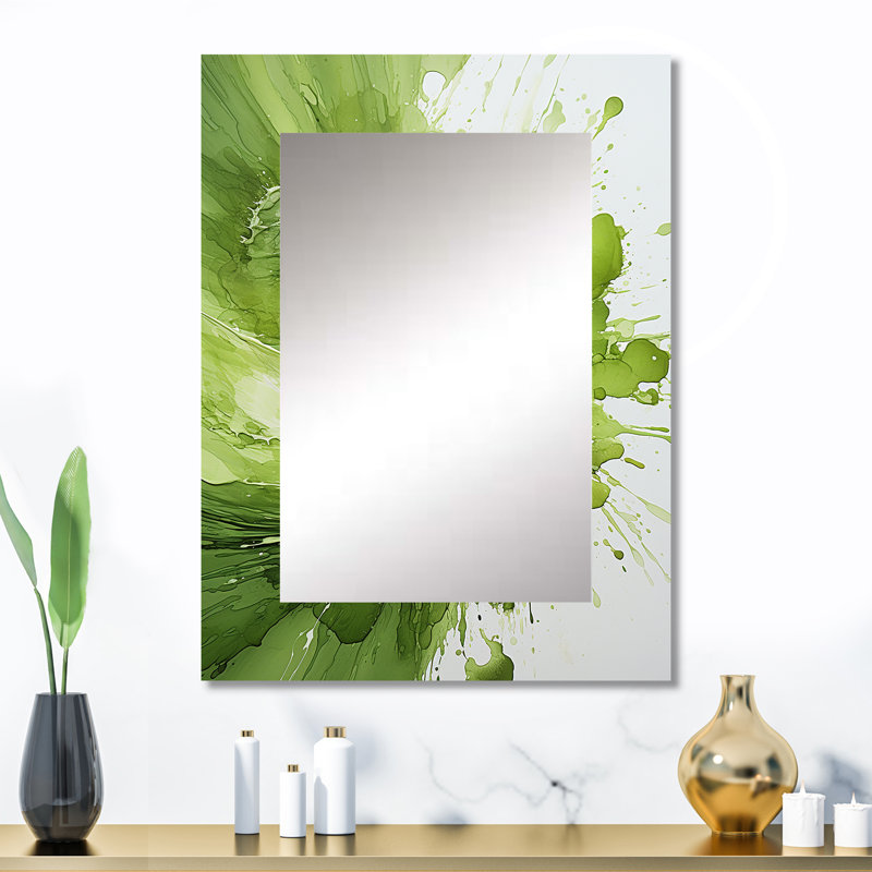 Green And White Whsipering Abstract Spiral IV - Abstract Spirals Decorative Mirror, Modern Wall Mirror, Printed Metal Art
