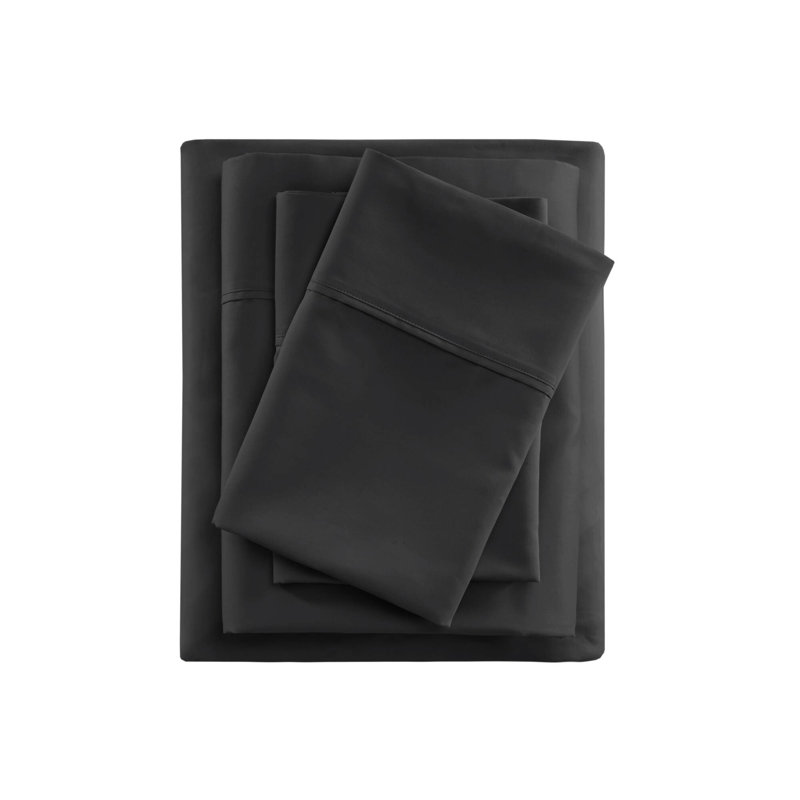 600 Thread Count Black Cotton Blend Cooling Treatment 4-Piece Full Sheet Set, Full, Black