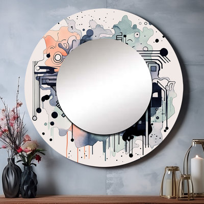 «Osiah Blue and Orange Vibrant Paradoxes II - Miroir mural abstrait unique, miroir rond bleu, impression sur métal