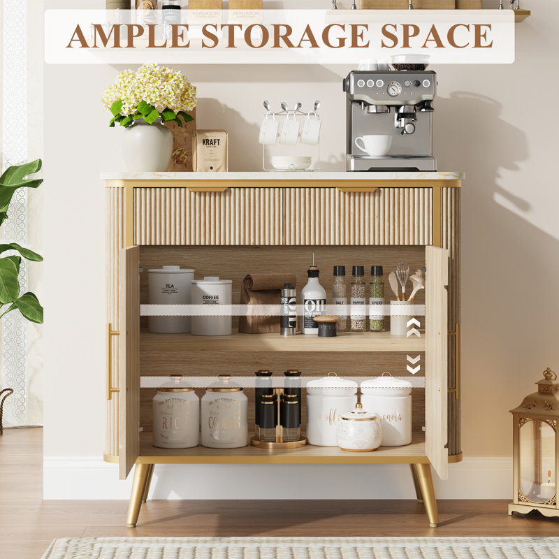 Sideboard and Buffets Cabinet, Modern Buffet Table, Kitchen Sideboard Cabinet, Dining Storage Credenza, Nature Oak