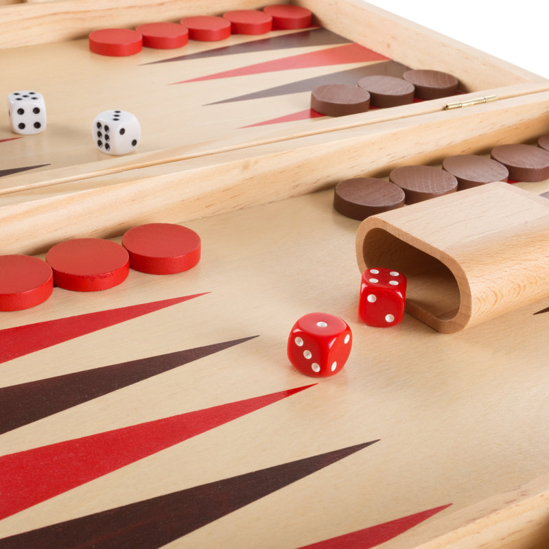 Wood Backgammon Board Game - Complete Set with Folding Board for Storage, Portable Handle, and Full Game Accessories for Adults and Kids by Hey Play