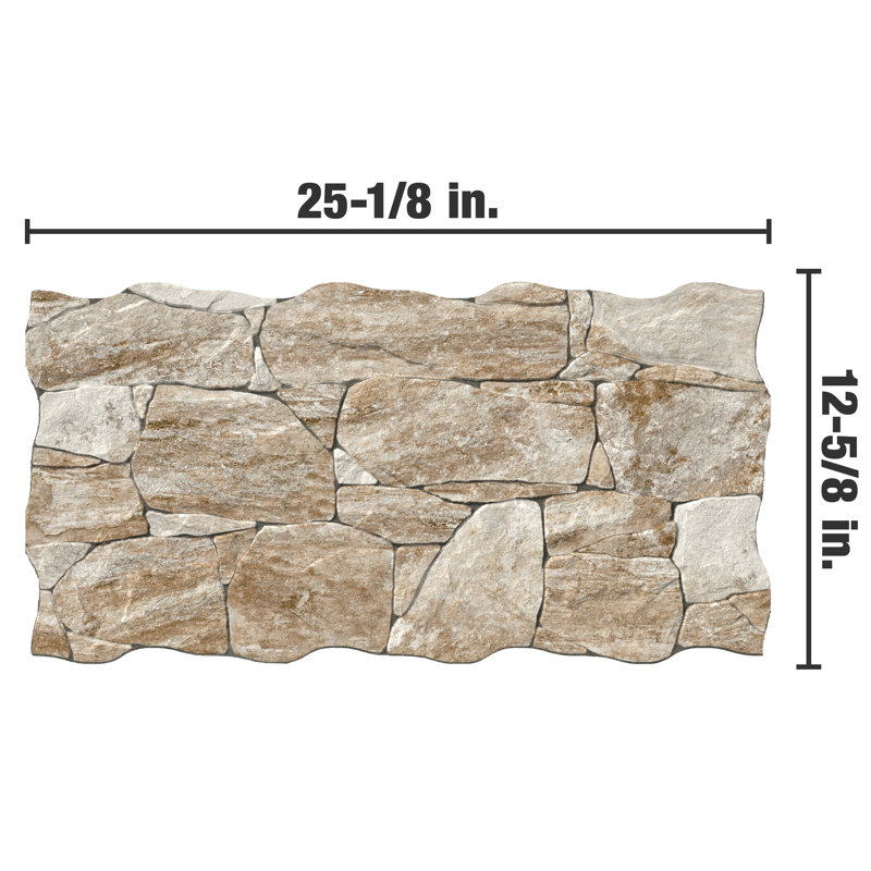 Caldera Roques 13" x 25" Porcelain Stone Look Wall & Floor Tile, Brown