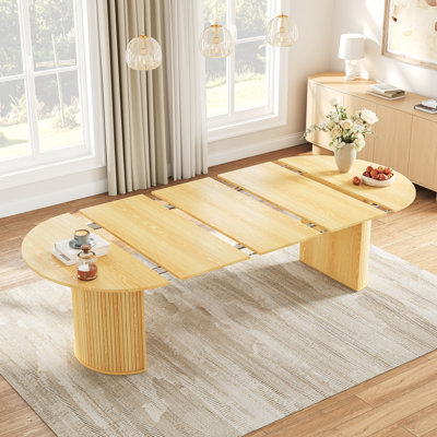 45"–105" Large Expandable Dining Table for 4–10 People, Modern Farmhouse Dining Room Table with Fluted Double Pedestal Base, 4 Adjustable Lengths