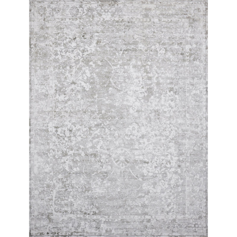 Oriental Area Rug in Ivory/Silver, Rectangle 10' x 14'