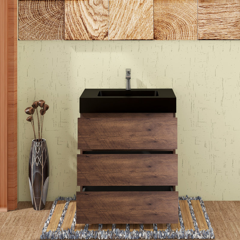 Ensemble de meuble-lavabo simple Guxim, Noir, Brun