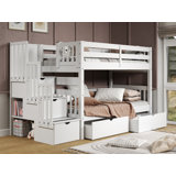 Tena Twin over Twin 3 Drawer Solid Wood Standard Bunk Beds with Stairway & 2 Under Bed Drawers