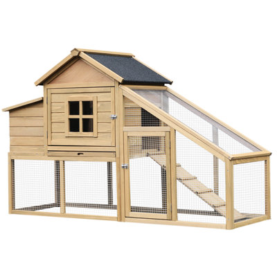 Poulailler 69,92 po - Bois naturel et conception ventilée 69 po en bois avec fenêtre, plateau amovible et intérieur spacieux