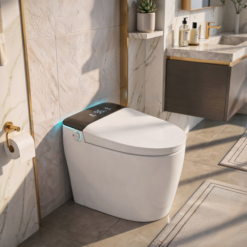 Smart Toilet With Advance Bidet And Auto Open Lid, Soft-Closing Heat Seat, Tankless Auto Flush, Massage Clean, Warm Wash/Dryer, Remote Control