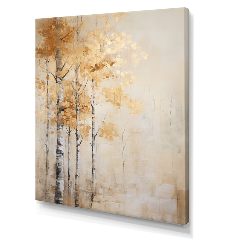 «Beige And Gold Minimalisme Forest I», reproduction sur toile, Toile tendue, H 32 po x l 16 po x P 1 po