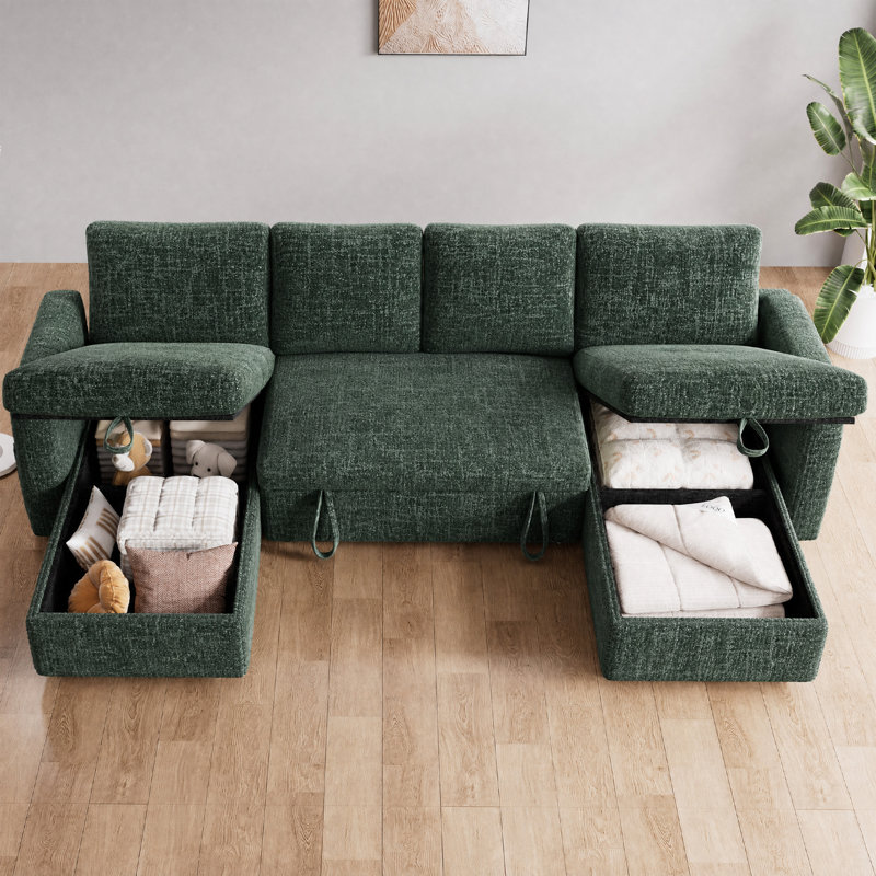 105" Pull Out Sofa Bed Sectional Sleeper Sofa With Storage,Pullout Modular Sectional Couches For Living Room, U Shaped Convertible Couch Bed For Apartment