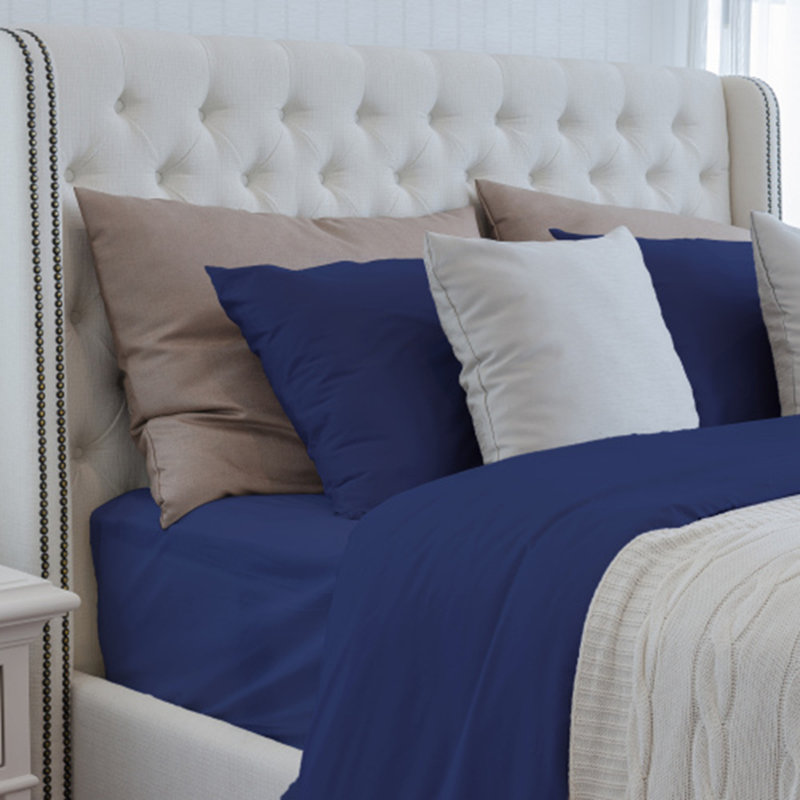 Luxuriously Soft 100% Rayon Derived From Bamboo 4-Piece Sheet Set, Bleu très foncé, Grand lit