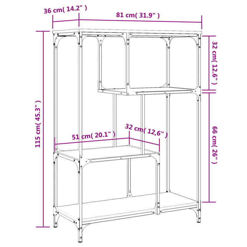 Alfort 115cm H x 81cm W Steel Geometric Bookcase, Grey Sonoma