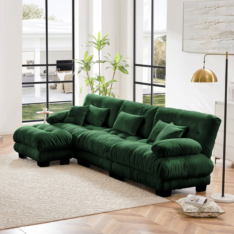 Luxury Modular Sectional Sofa Couch,Oversized L Shaped Cloud Couch For Living Room,Deep Seat Sofa Couch With Convertible Ottoman,Chenille Green