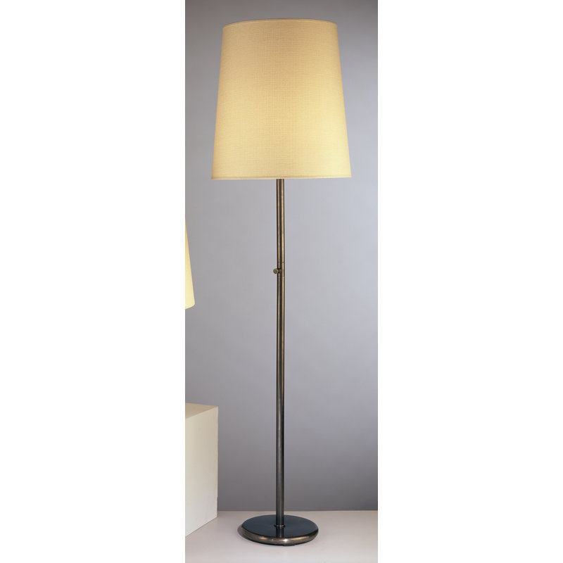 Deep Patina Bronze Slim Floor Lamp with Muslin Shade