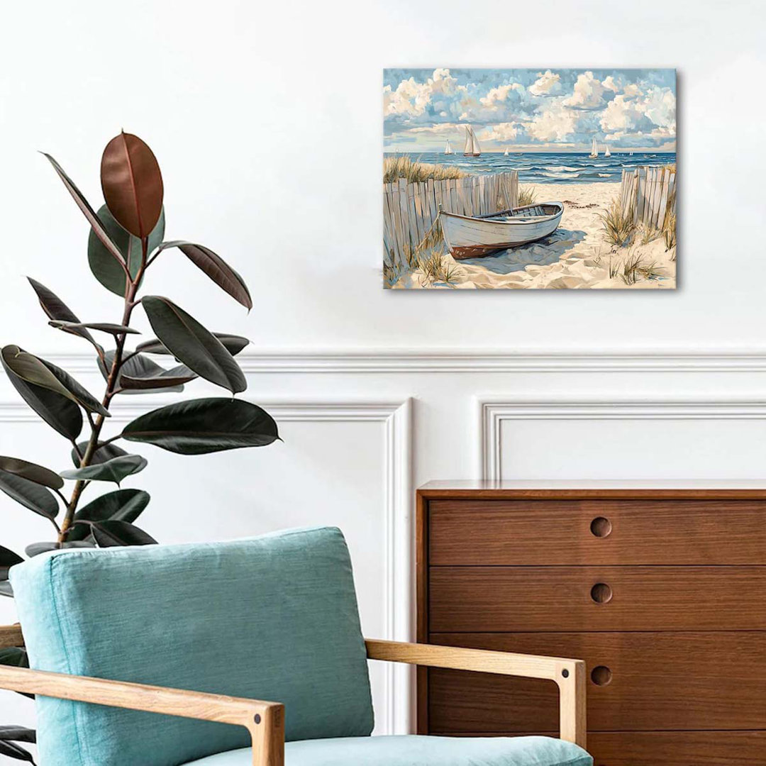 40*60,Wall Art Farmhouse Coastal Wall Decor Vintage Seaside Sailboat Pictures Teal Ocean Seascape Canvas Prints Nautical Painting.