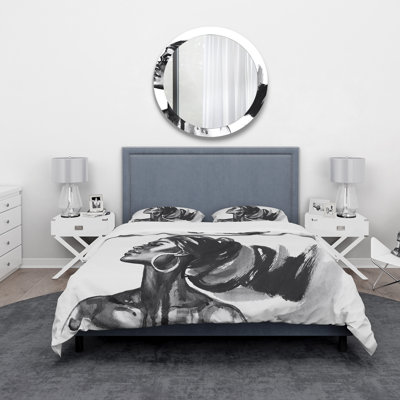 Monochrome Portrait of African American Woman IV - Modern Duvet Cover Set - Microfiber Polyester