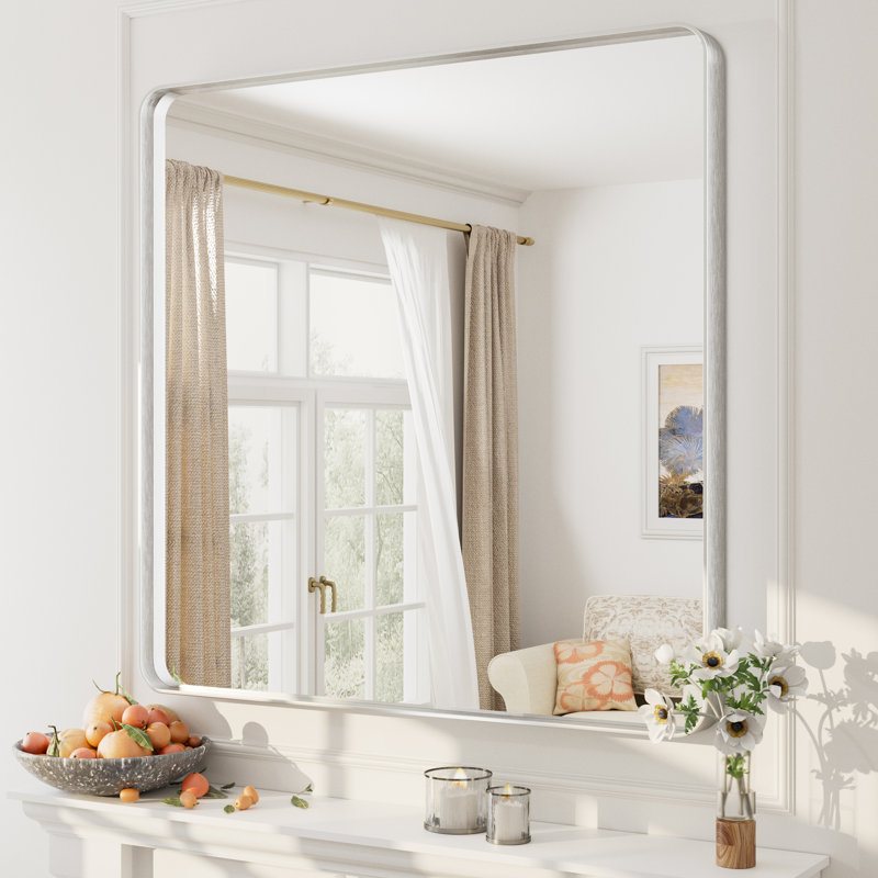 Miroir mural Aevar, 36 po x 36 po, Argent brossé