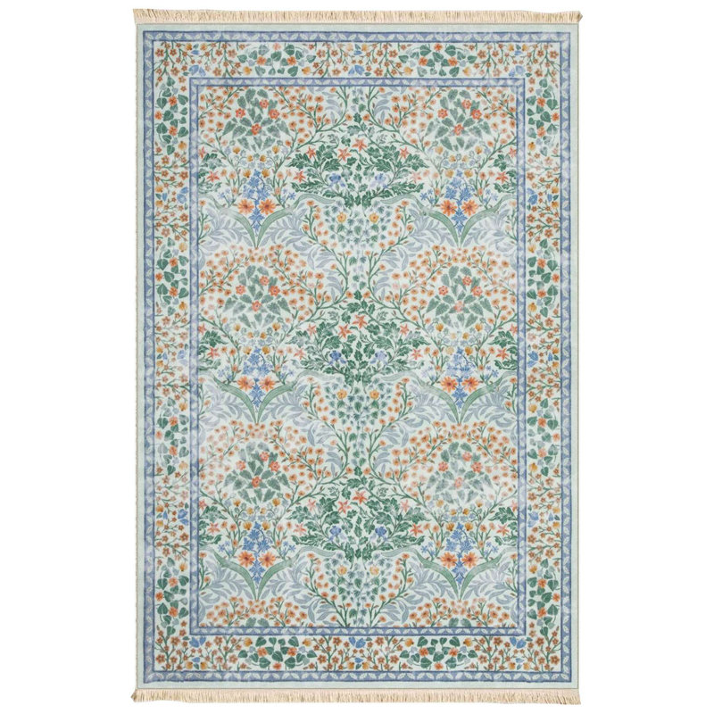 Garden Lattice Light Blue Area Rug, Green