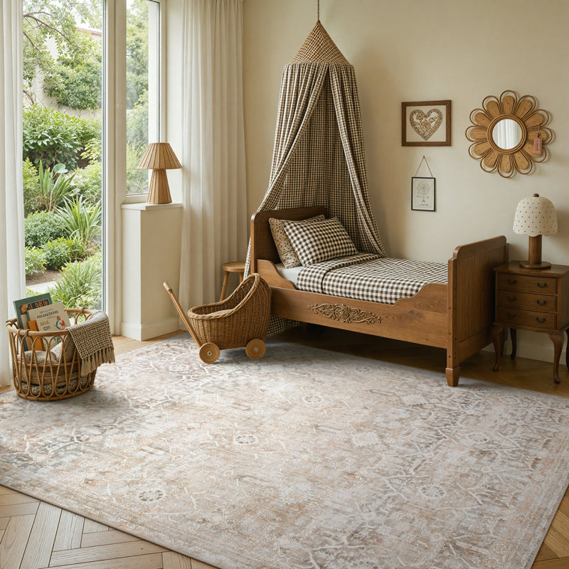 Tapis beige lavable rétro Tribal Cashmere Vintage, Rectangulaire 8 pi x 10 pi