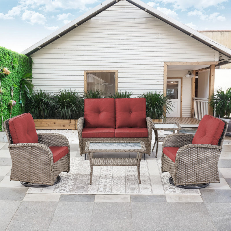 Keywest 5 - Pieces Outdoor Seating Group With Cushions, Red