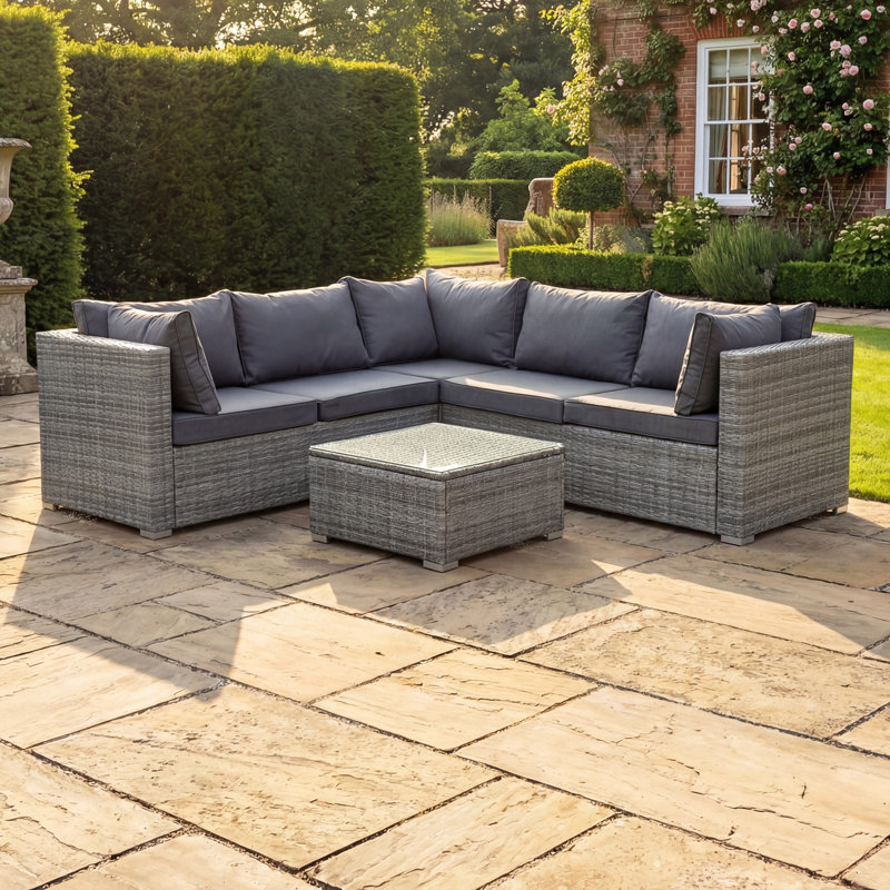 Taraf 202cm Wide L-Shaped Wicker Patio Sectional Set, Grey