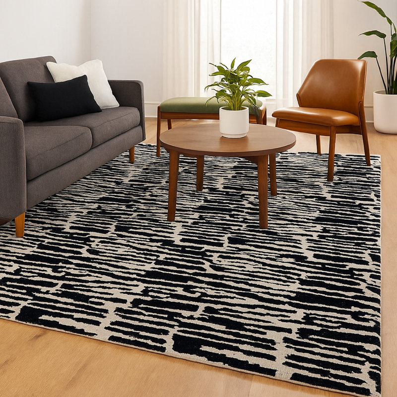 Shaw 10 X 14 Extra Large Area Rug, Black And Ivory Abstract Design