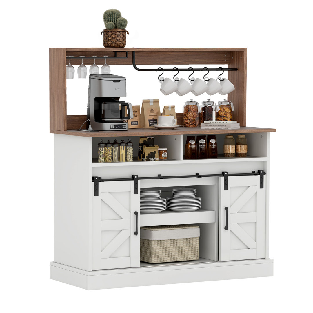 Kanajah 47.20'' Farmhouse Coffee Bar Cabinet Sideboard Cabinet with Goblet and Mug Holder Gracie Oaks 