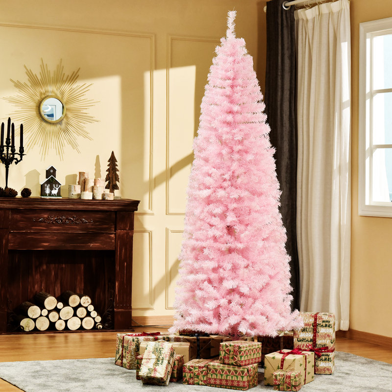 Sapin de Noël artificiel mince de 7 pi avec 818 pointes réalistes, rose