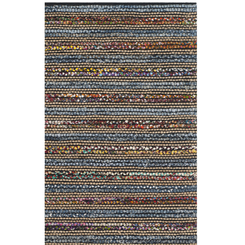 Tapis bleu en coton tissé à la main Doleman, Carré 4 pi