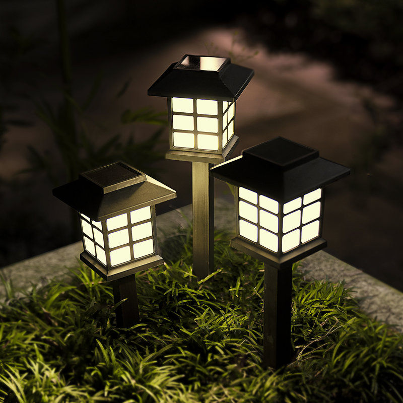 8 Pack Black Solar Powered Integrated LED Pathway Light, Warm White & Waterproof, 10 Hours of Lighting