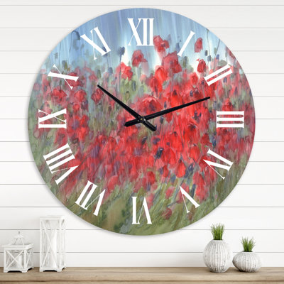Red Poppies in The RaIn - Horloge murale
