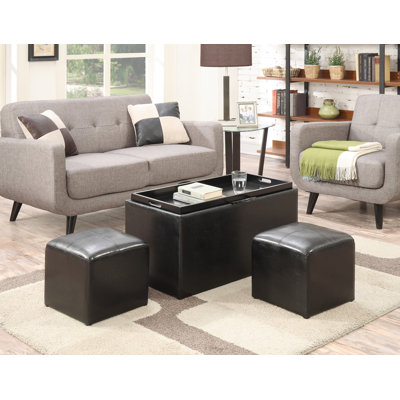 Repose-pieds de rangement en cuir avec plateau réversible et 2 repose-pieds latéraux Aquavia