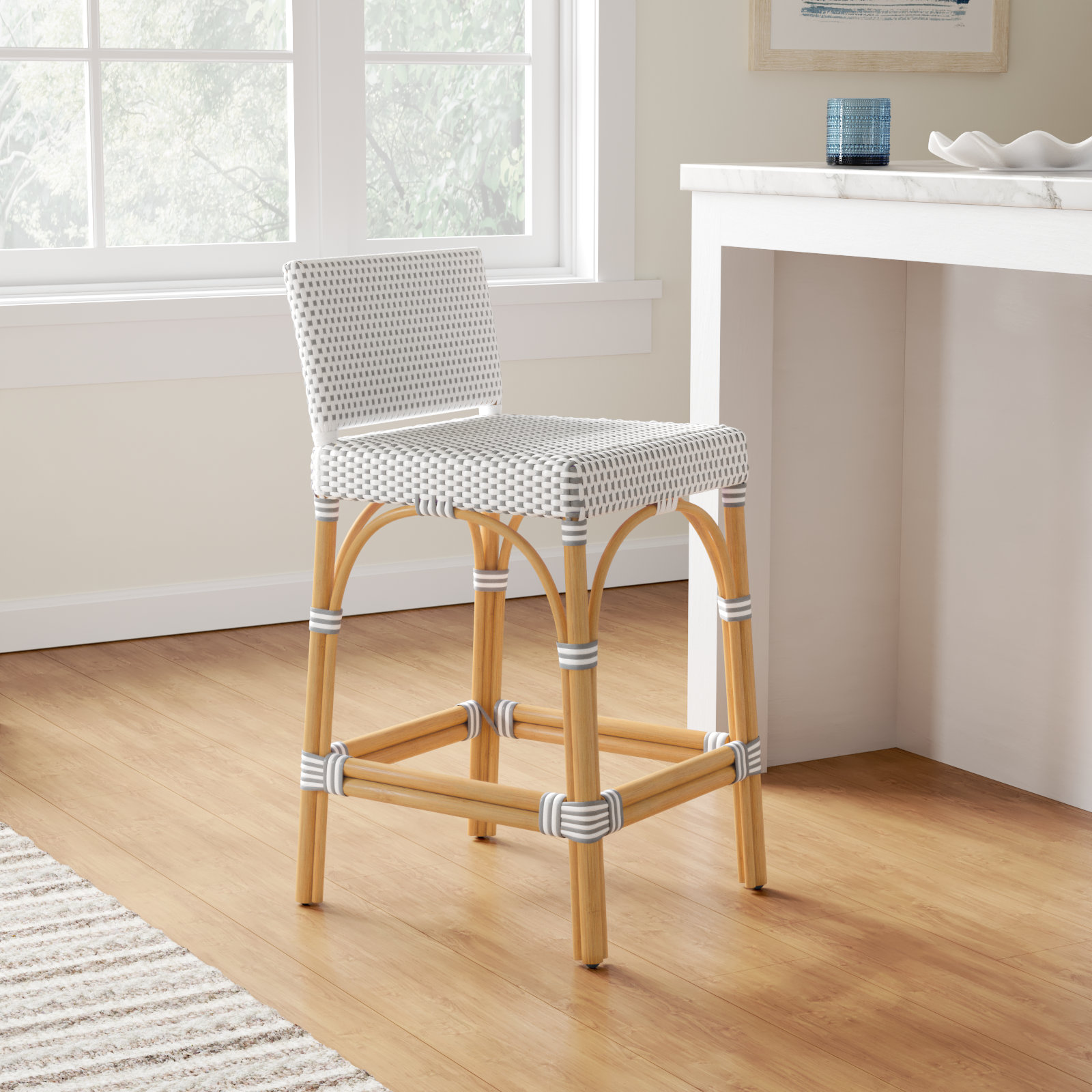 Estella 30" Bar Stool, White/Light Gray Dot, Counter Stool (24" Seat Heigh)t