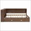 Lit de jour en bois pleine grandeur avec tablettes de rangement, USB, DEL et lit gigogne, couleur bois antique pour un confort moderne-697532569