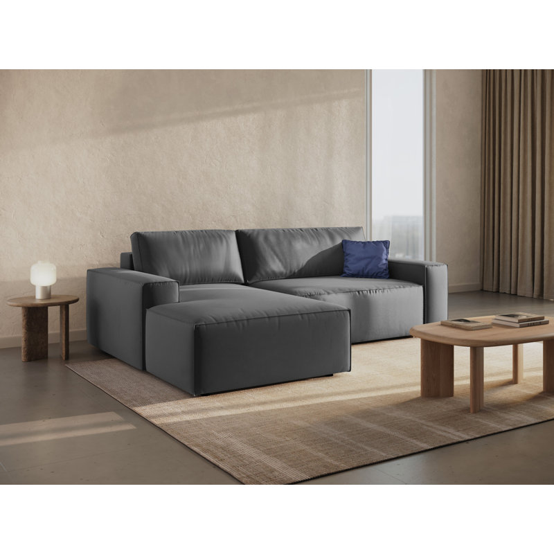 Alisbha 3 Seater Sofa Bed, Grey, Velvet, Left-Hand Facing
