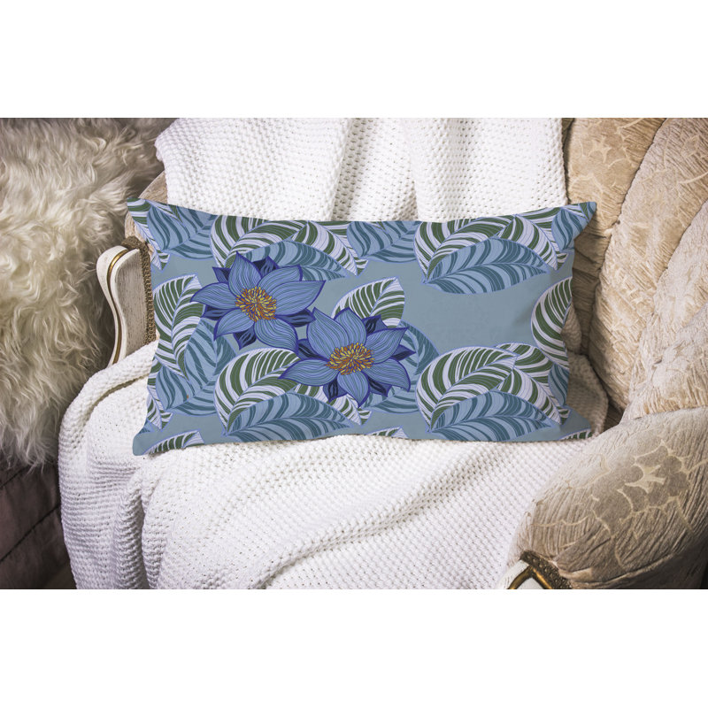 Mangnolia Flower and Leaf  Rectangular Throw Pillow, Blue/Green