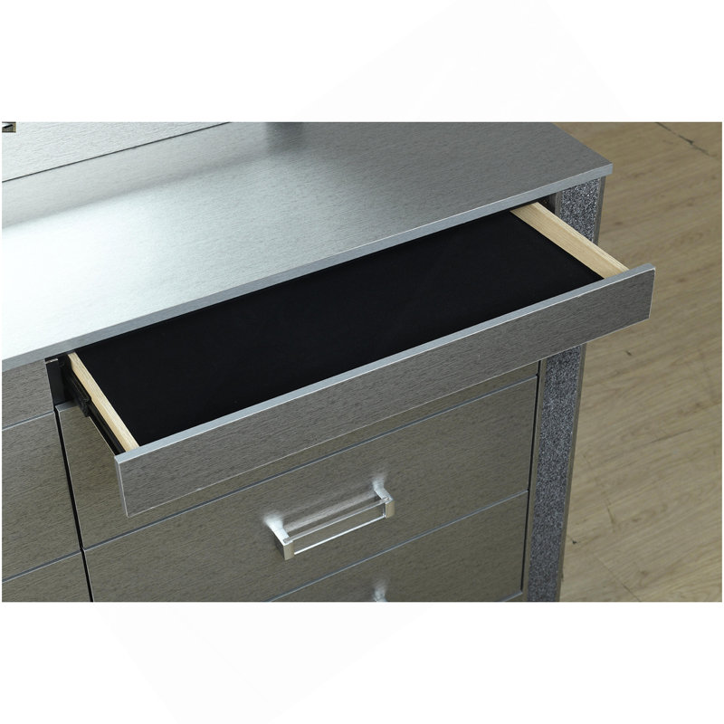 Commode argentée exquise avec compartiment caché et poignées élégantes