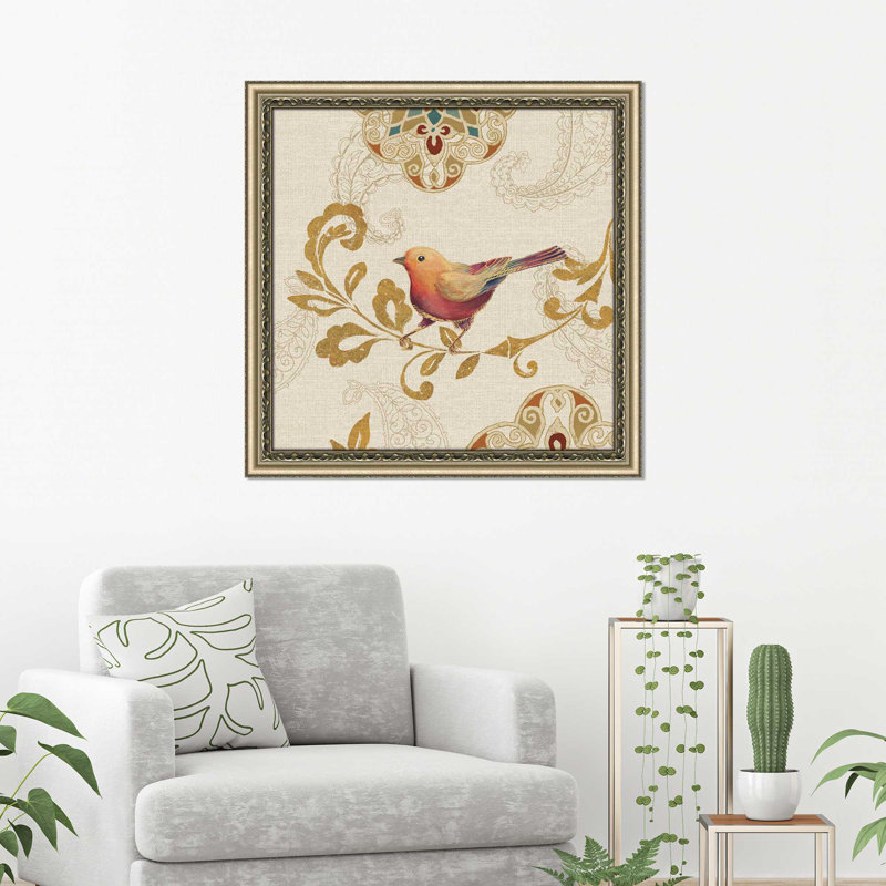 " Bird Rainbow Orange ", 31.5" H x 31.5" W x 1" D, Antique Champagne Framed