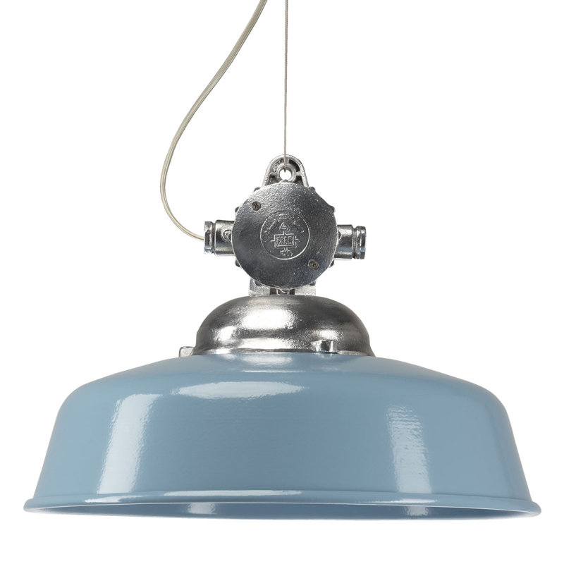Detroit 1 - Light Aluminium Dome Pendant, Baby Blue