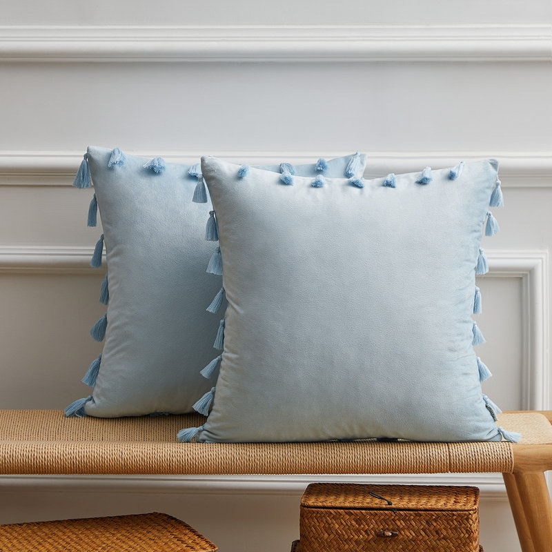 Housse de coussin carré en velours, 18" x 18", Bleu