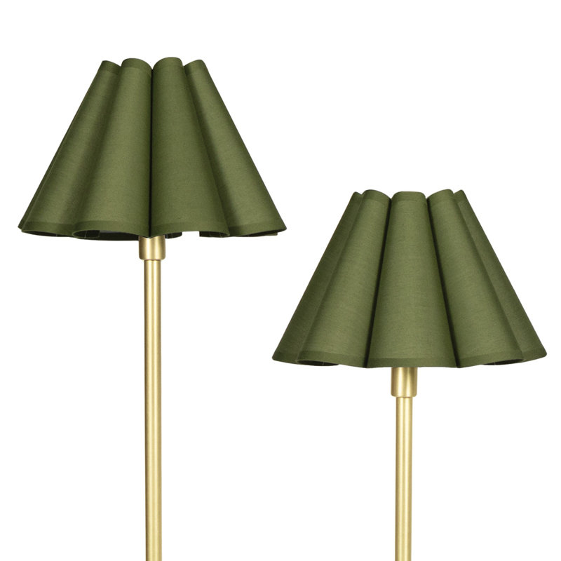 Polly Floor Lamp (Blackened Brass with White Scalloped Shade), Natural Brass, Green