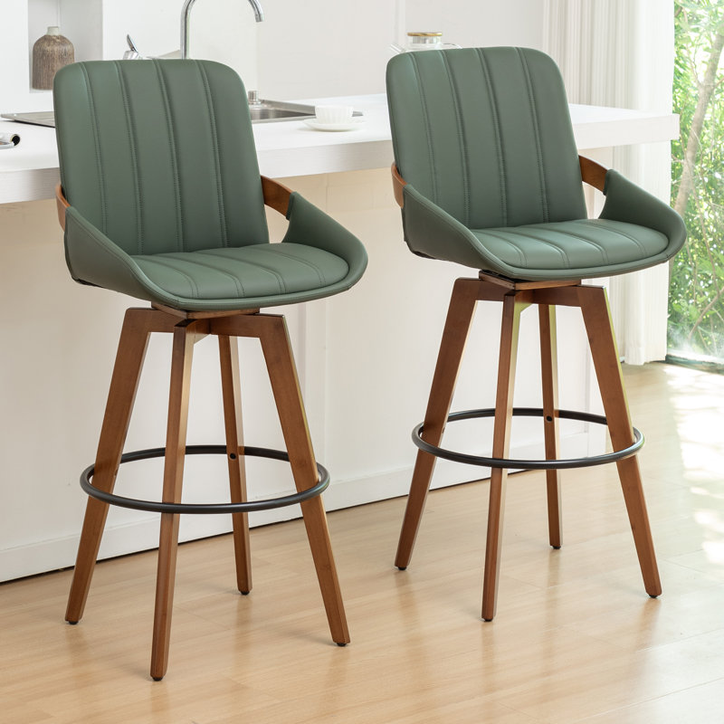 Modern Leather Upholstered Swivel Counter & Bar Stools, Green, Counter Stool (66.8cm Seat Height)